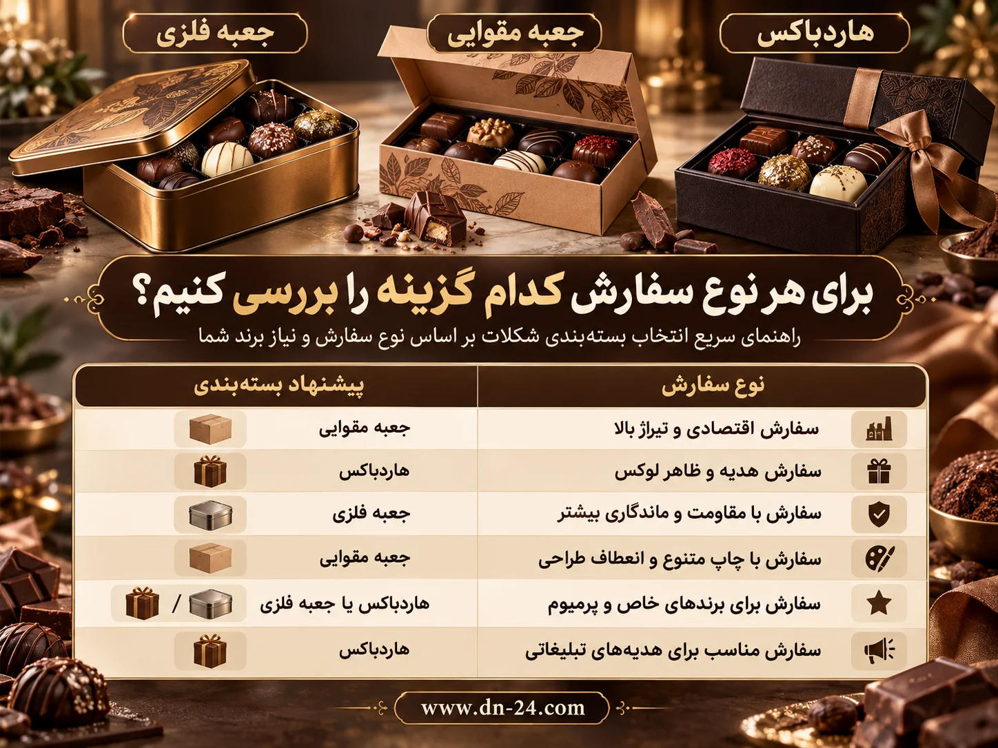 برای هر نوع سفارش کدام گزینه را بررسی کنیم؟